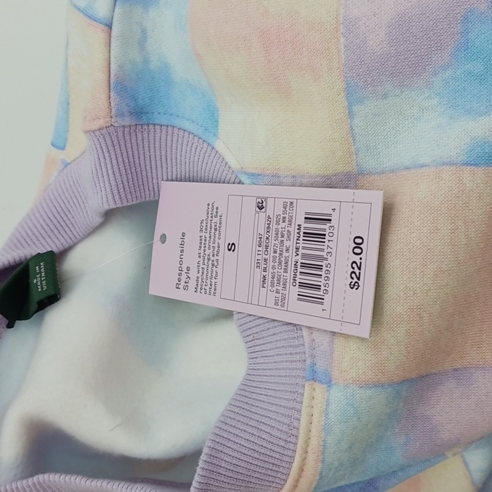 A New Day Womens Small Pastel Checkerboard Sweatshirt Crewneck New - Picture 6 of 7